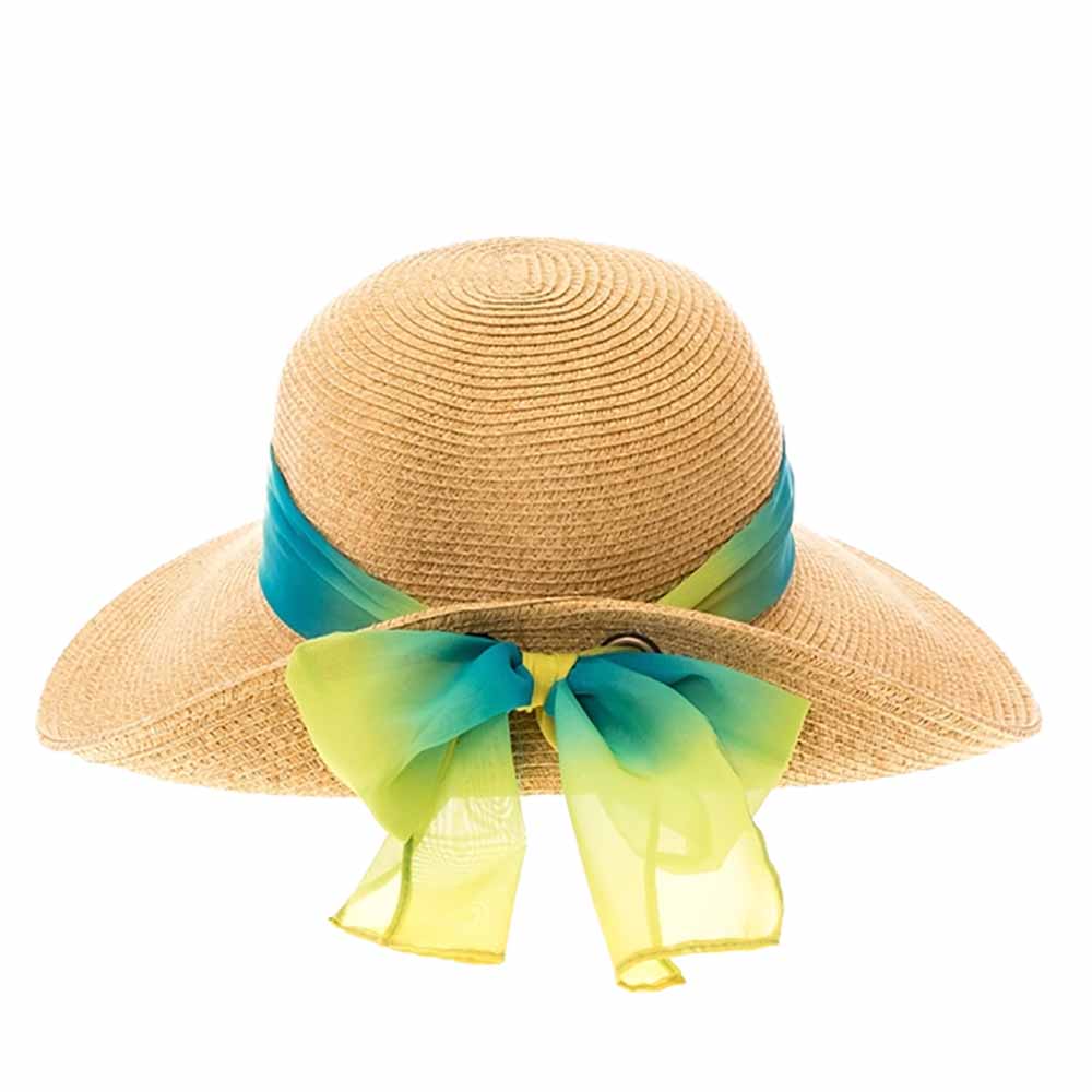 Pinned Up Back Sun Hat with Tie Dye Chiffon Scarf - Boardwalk Style Facesaver Hat Boardwalk Style Hats DA1885-BL Blue OS (58.5 cm) 