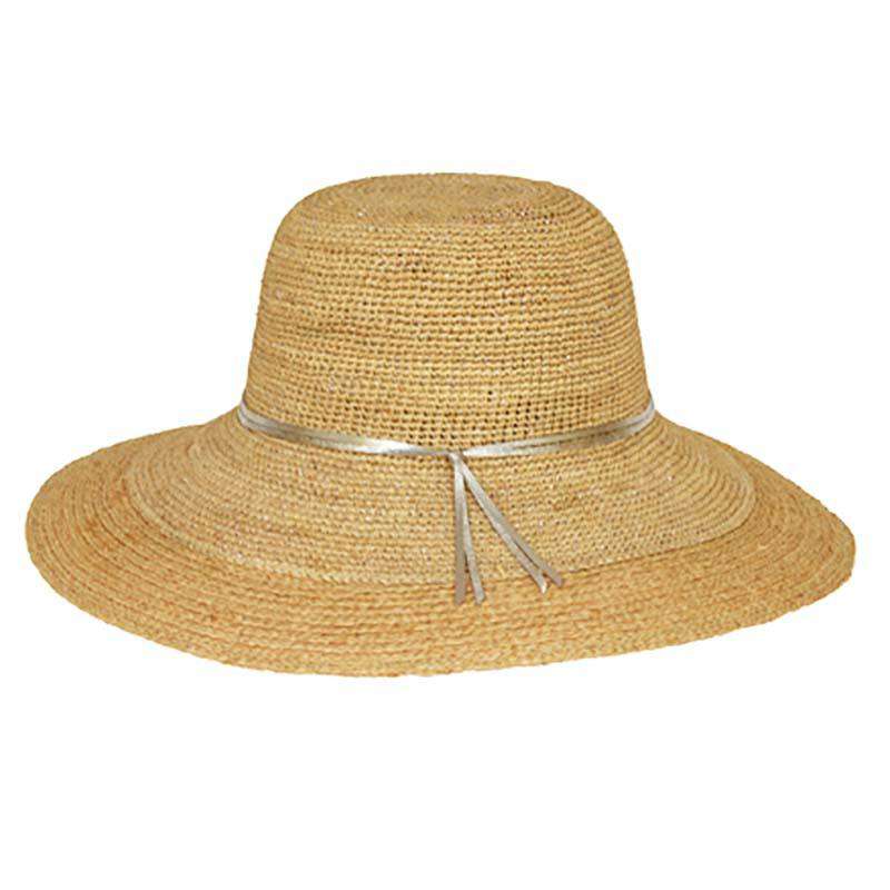 Large Crocheted Raffia Beach Hat with Silver Tie Floppy Hat Something Special LA raf1342na Natural