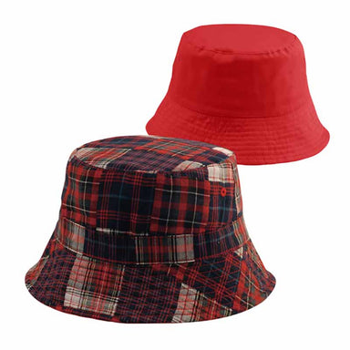 Reversible Plaid Cotton Bucket Hat for Small Heads Bucket Hat MegaCI MC6571Y-RD Red Small (54 cm) 