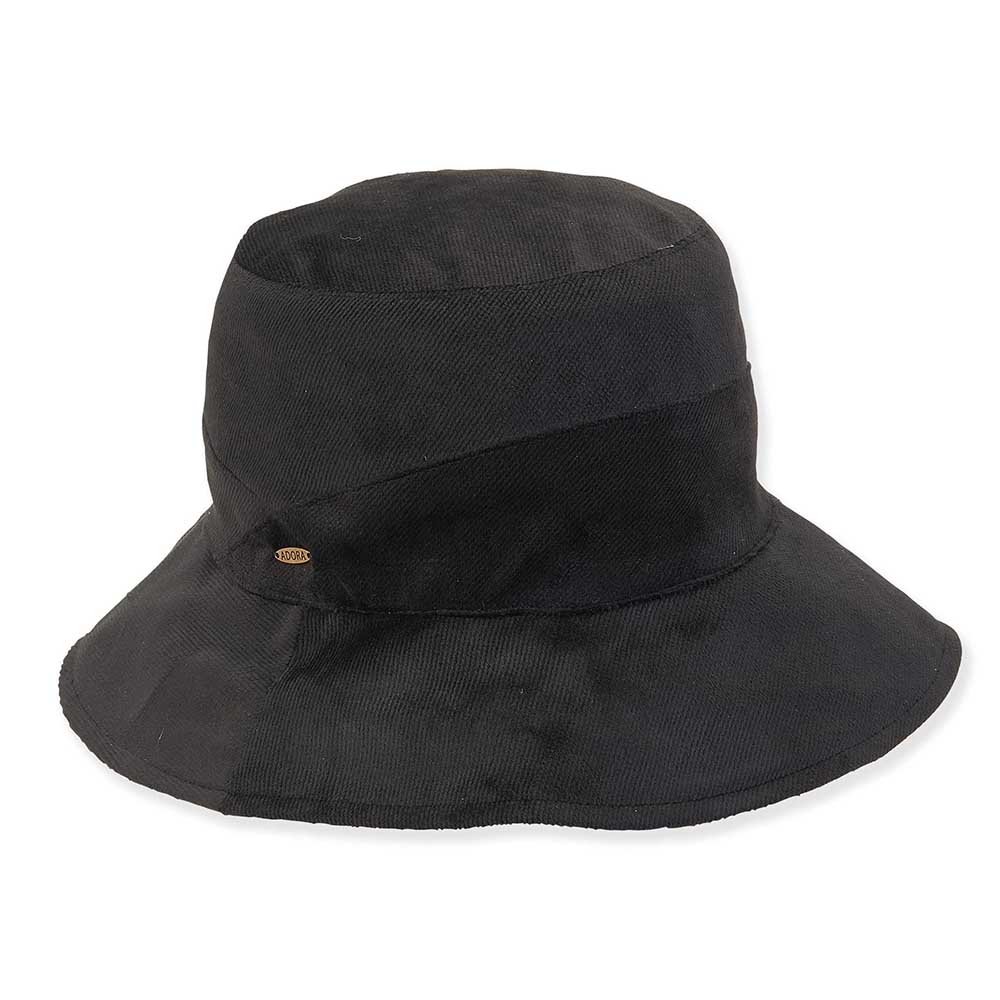 Reversible Velvet Bucket Hat with Animal Print Lining - Adora® Hats Bucket Hat Adora Hats AD1255B Black  