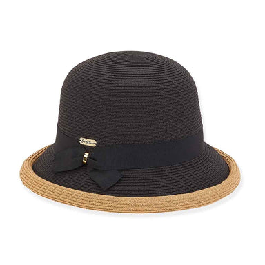 Rolled Brim Straw Cloche Hat - Sun 'N' Sand Hats Cloche Sun N Sand Hats HH2688B Black OS (57 cm) 