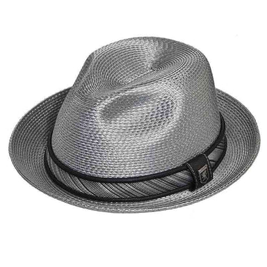 Shiny Polybraid Porkpie Fedora Hat - Stacy Adams Fedora Hat Stacy Adams Hats sa609gys Grey Small (21 5/8") 