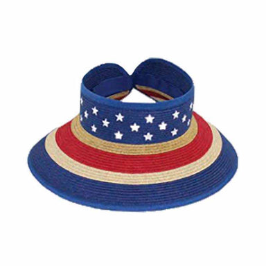 Small Heads American Flag Roll Up Sun Visor - Jeanne Simmons Hats Visor Cap Jeanne Simmons js1064 US Flag Small 