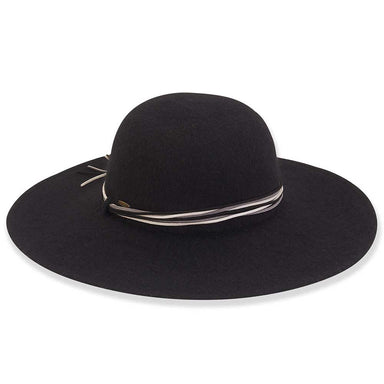 Soft Boiled Wool Wide Brim Hat with Multi Color Tie - Adora® Wool Hats Wide Brim Hat Adora Hats AD1319A Black M/L (58 cm) 