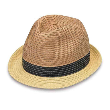 St. Tropez Two Tone Trilby Fedora Hat - Wallaroo Hats Fedora Hat Wallaroo Hats STTR-24-NA Natural / Navy M/L (58 cm) 