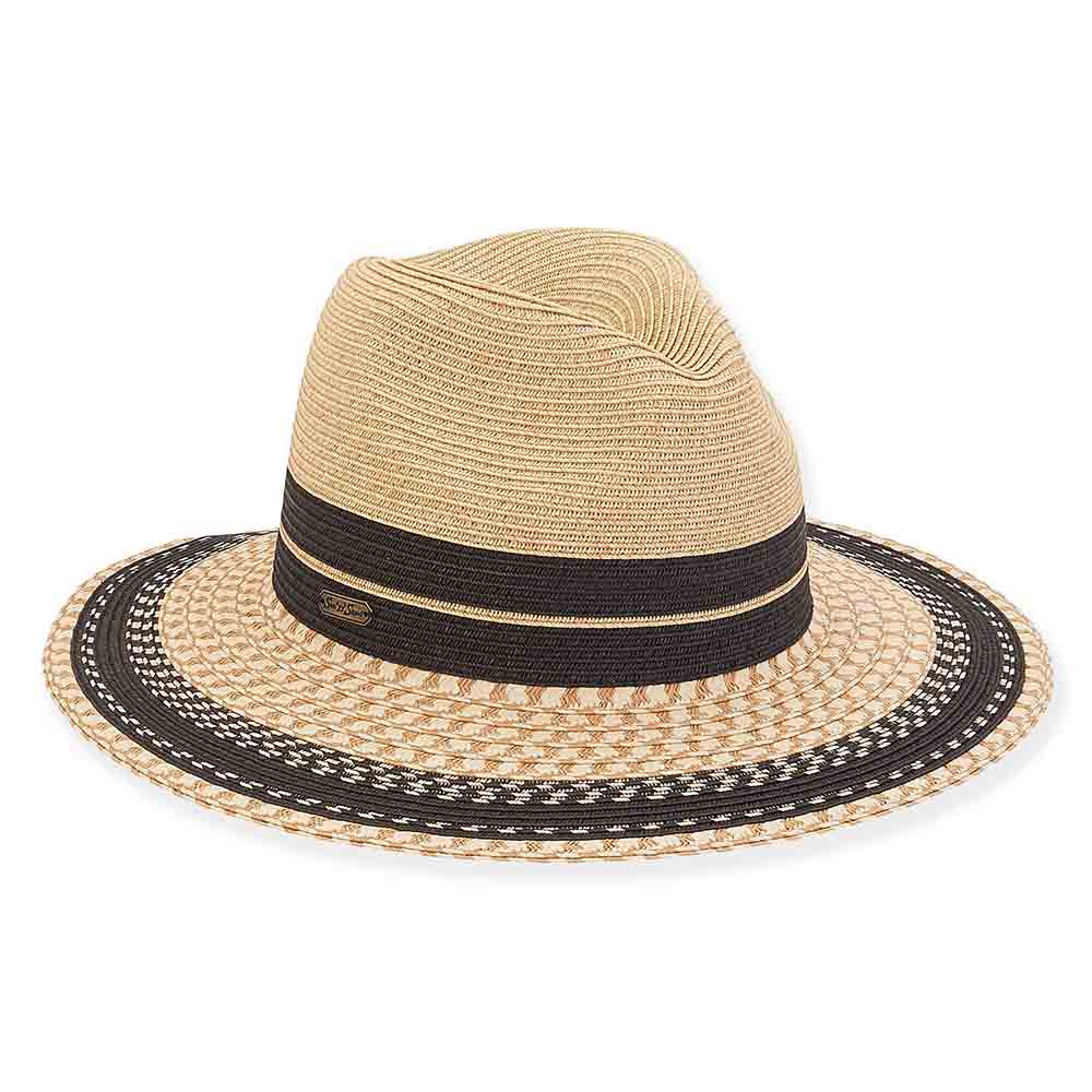 Striped Multi Tone Summer Safari Hat - Sun 'N' Sand Hats Safari Hat Sun N Sand Hats HH2664A Natural OS (57 cm) 