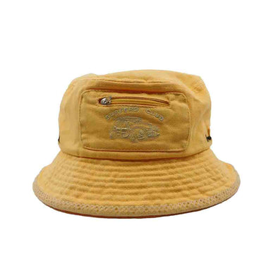 Surfers Club Yellow Bucket Hat with Pocket - DPC Kids Bucket Hat Dorfman Hat Co. c852 Yellow XXS (51 cm) 