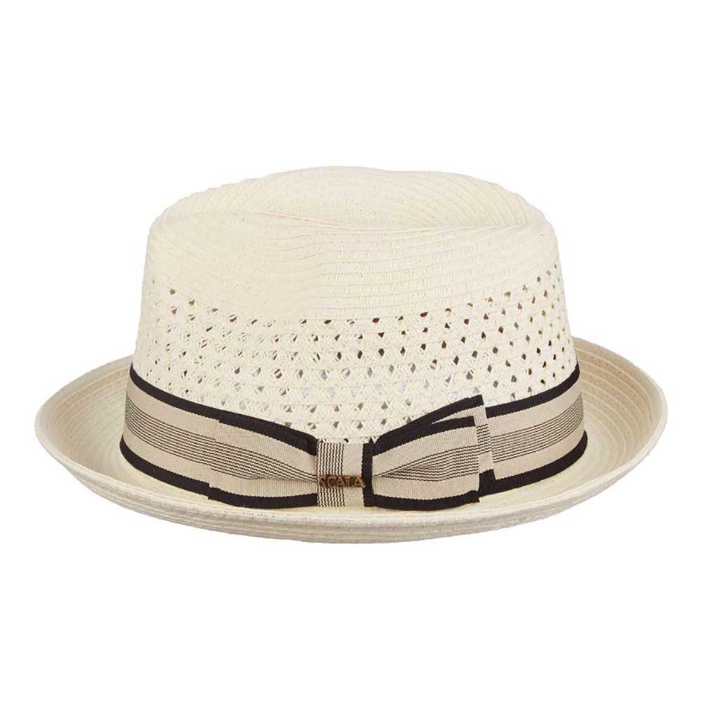 Vented Crown Straw Fedora with Striped Band - Scala Hats Fedora Hat Scala Hats MS324-IVO1 Ivory Small (55 cm) 