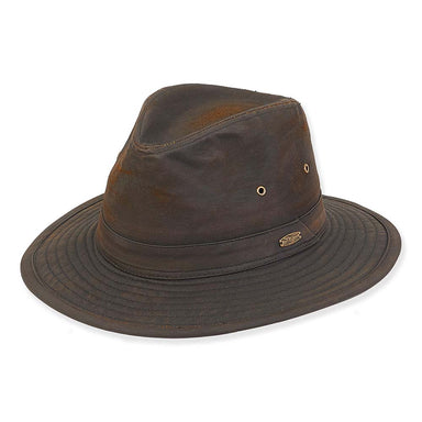 Waxed Cotton Safari Hat with Bound Brim - Tidal Tom Safari Hat Tidal Tom HTT1029XL Brown XL (59-61 cm) 