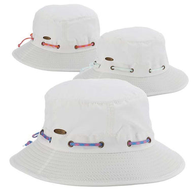 White Nylon Boonie with Bright Color Rope Tie - Panama Jack Hats Bucket Hat Panama Jack Hats PJL699 White / Blue Small (56 cm) 