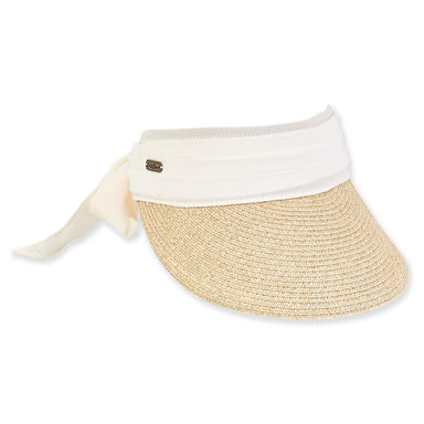 Wide Brim Sun Visor with Chiffon Sash - Sun 'N' Sand Hats Visor Cap Sun N Sand Hats HH2255A Ivory  
