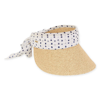 Wide Brim Sun Visor with Polka Dot Sash - Sun 'N' Sand Hats Visor Cap Sun N Sand Hats HH2349B Natural / Navy  