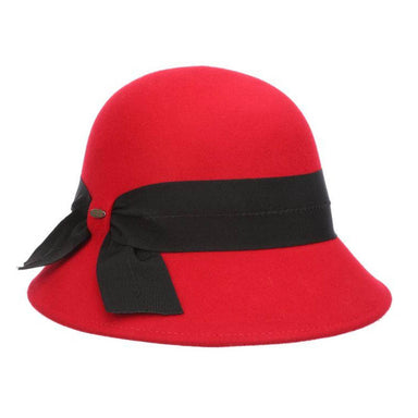 Wool Felt Cloche with Wide Ribbon Band - Scala Hat Cloche Scala Hats LF261 Red  