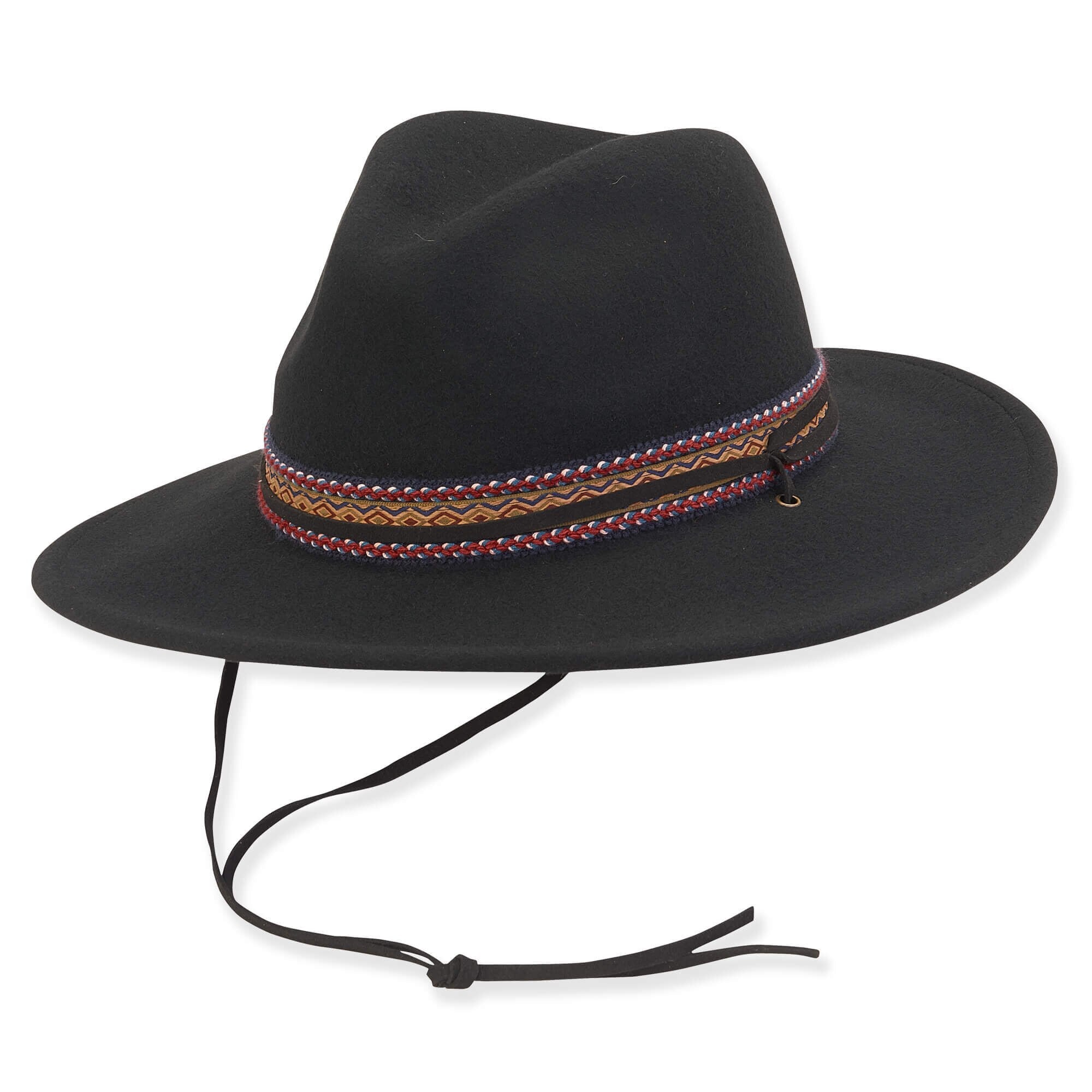 Wool Felt Safari Hat with Suede Chin Strap - Adora® Hats Safari Hat Adora Hats AD1134A Black Medium (57 cm) 