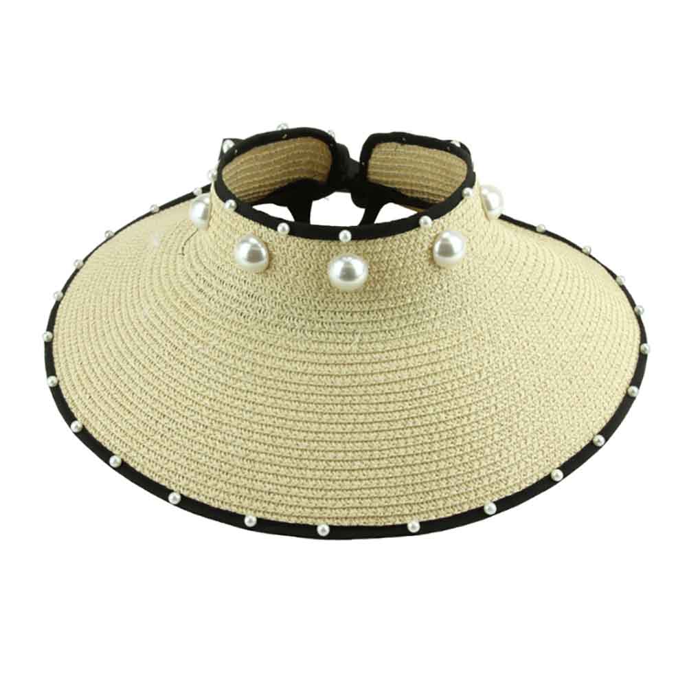 Wrap Around Sun Visor Hat with Pearl Accent - Sophia Visor Cap Something Special LA HTP2352iv Ivory  