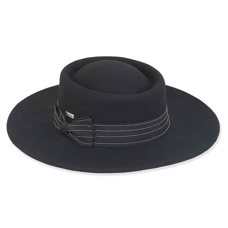 Adora® Wool Hat - Wool Felt Bolero Hat with Wide Ribbon Side Bow Bolero Hat Adora Hats ad1017a Black Medium (57 cm) 