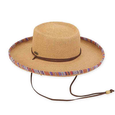 Bangkok Toyo Gaucho Hat with Aztec Trim - Caribbean Joe™ Gambler Hat Caribbean Joe HCJ242B Tan Medium (57 cm) 