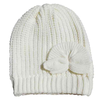 Rib-Knit Beanie with Bow by JSA - Ivory Beanie Jeanne Simmons js7438 Ivory  