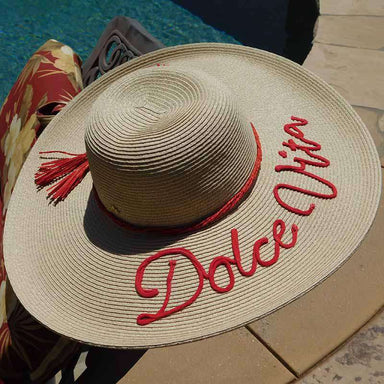 Dolce Vita Straw Sun Hat with Tassel - Cappelli Straworld Wide Brim Sun Hat Cappelli Straworld    