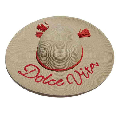 Dolce Vita Straw Sun Hat with Tassel - Cappelli Straworld Wide Brim Sun Hat Cappelli Straworld csw311dv Red Medium (57 cm) 