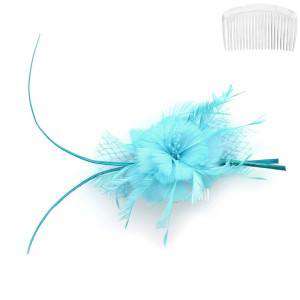 Feather Flower Hair Comb Fascinator Fascinator Something Special LA FT13LB Light Blue
