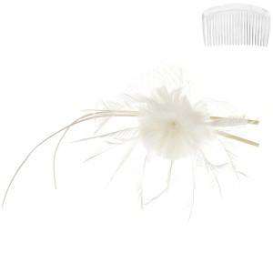 Feather Flower Hair Comb Fascinator Fascinator Something Special LA FT13WH White  
