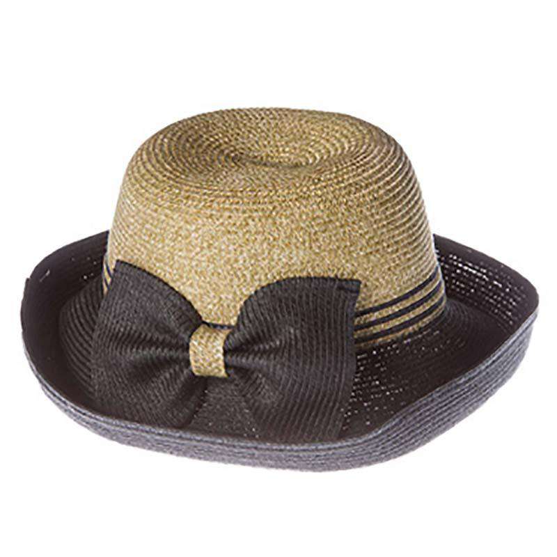 Two Tone Kettle Brim Sun Hat with Bow, Kettle Brim Hat - SetarTrading Hats