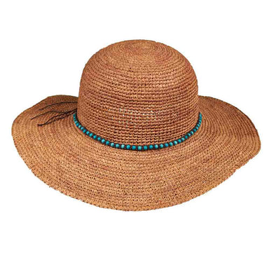 Hand Crocheted Raffia Straw Hat with Beaded Band - Callanan Hats Wide Brim Sun Hat Callanan Hats    