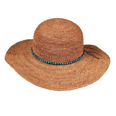 Hand Crocheted Raffia Straw Hat with Beaded Band - Callanan Hats Wide Brim Sun Hat Callanan Hats CR198 Tea  