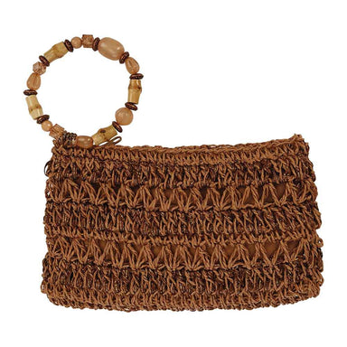 Hand Crocheted Straw Clutch with Beaded Wristlet - Cappelli Straworld Bags Cappelli Straworld bag1127 Tea  