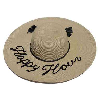 HAPPY HOUR Straw Sun Hat with Tassel - Cappelli Straworld Wide Brim Sun Hat Cappelli Straworld csw311hh Black  
