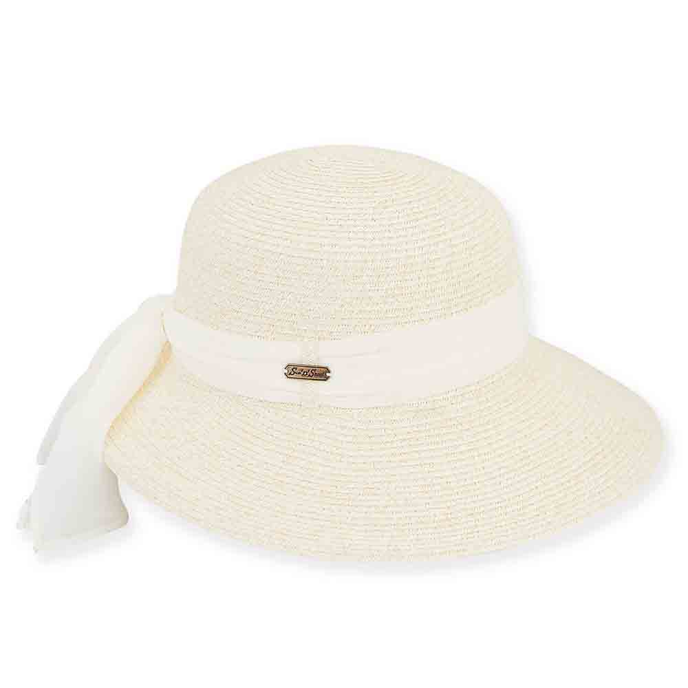 Asymmetrical Brim Sun Hat with Chiffon Sash - Sun 'N' Sand Hat Wide Brim Hat Sun N Sand Hats HH1797A Ivory Medium (57 cm) 