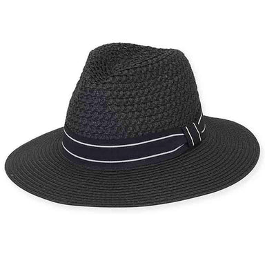 Leeds Black and White Open Weave Safari Hat - Sun 'N' Sand Hats Safari Hat Sun N Sand Hats HH1865B bk Black M/L (58 cm) 