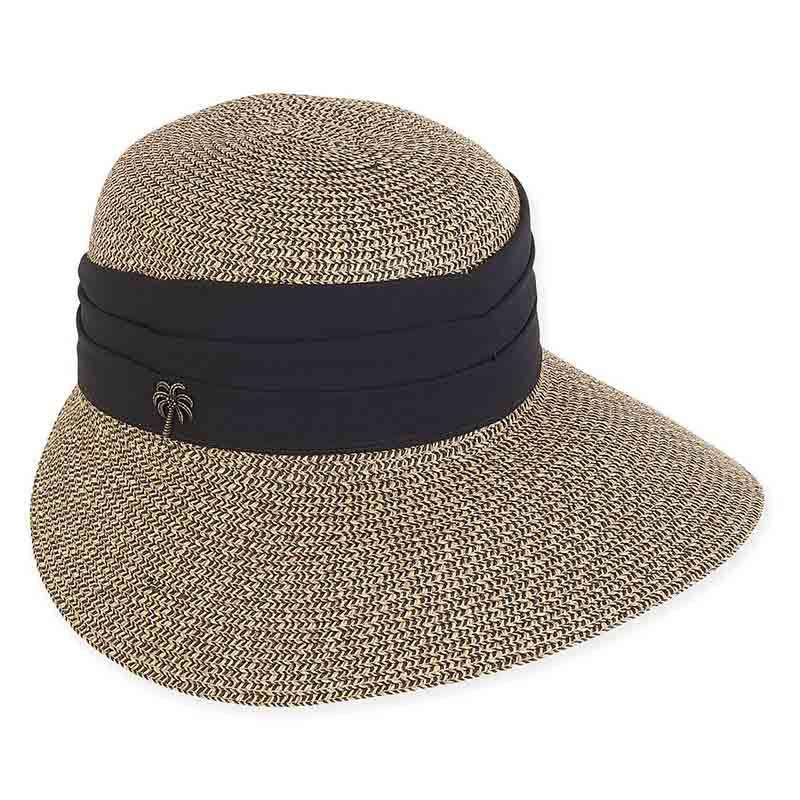 Maya Sun Savor Hat with Palm Tree Pin - Sun 'N' Sand Hats Facesaver Hat Sun N Sand Hats HH1955A bk Black tweed Medium (57 cm) 