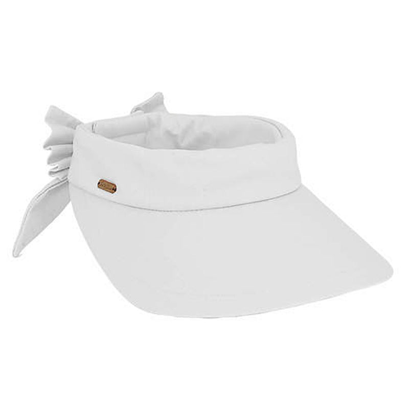Cotton Wide Brim Sun Visor with Bow - Sun 'N' Sand Hats Visor Cap Sun N Sand Hats hh2293B wh White Medium (57 cm) 