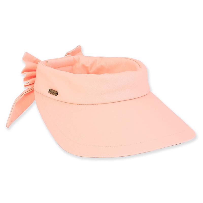 Cotton Wide Brim Sun Visor with Bow - Sun 'N' Sand Hats Visor Cap Sun N Sand Hats hh2293D co Coral Medium (57 cm) 
