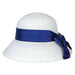 Blue Polka Dot Ribbon Bow Summer Bucket Hat - Jones New York Cloche MAGID Hats JNY164BL White/Blue  