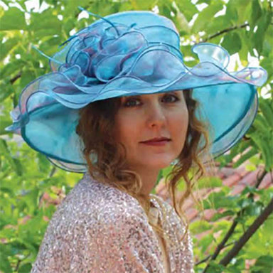 Ruffle Iridescent Organza Hat with Lily Flowers Dress Hat Jeanne Simmons    