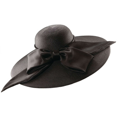 Summer Hat with Huge Satin Bow - Scala Collezione Dress Hat Scala Hats WSld44BK Black  