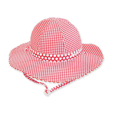 Petite Reversible Red Checkered Cotton Sun Hat - Sunny Dayz Hat Bucket Hat Sun N Sand Hats HKyml168 Red Small (55 cm) 
