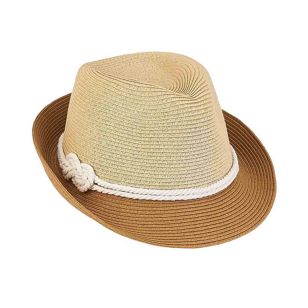 Petite Size Straw Fedora Hat with Rope Tie - Sunny Dayz™ Fedora Hat Sun N Sand Hats HK244A Brown Small (54 cm) 