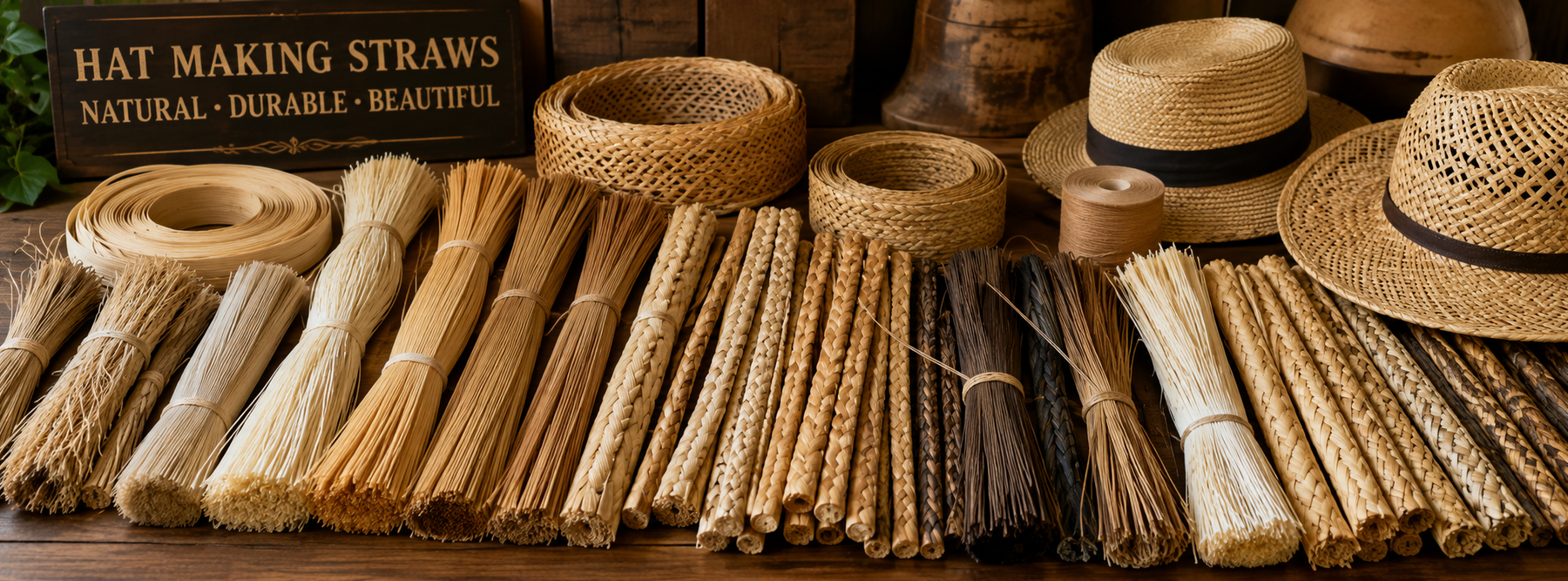 a sample of hat making straws laid out on a table