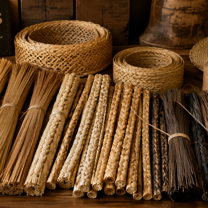 a sample of hat making straws laid out on a table