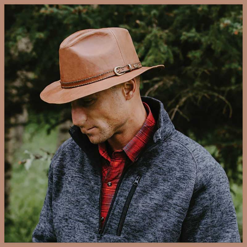 Genuine leather hats are made of high quality leather. A large variety of leather hat styles created with a combination of leather, suede, wool felt, and mesh. Safari and Australian outback style leather hats are always in style for men and women. 