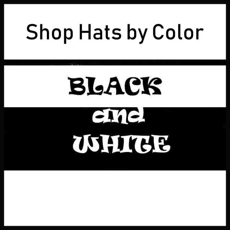 Black and white hats and sun visors for men and women.