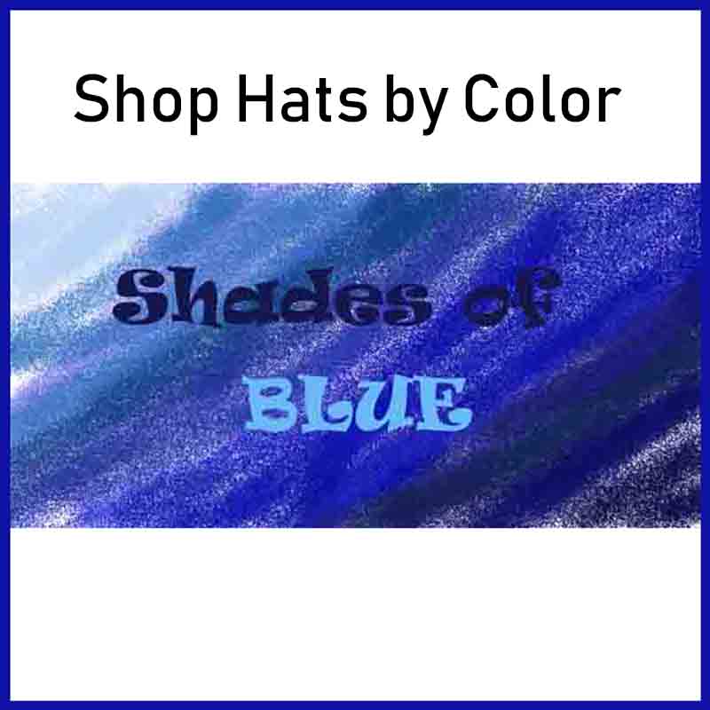 Blue hats. shop men's and women's hats by color. light pale baby blue color hats to dark midnight navy blue hats