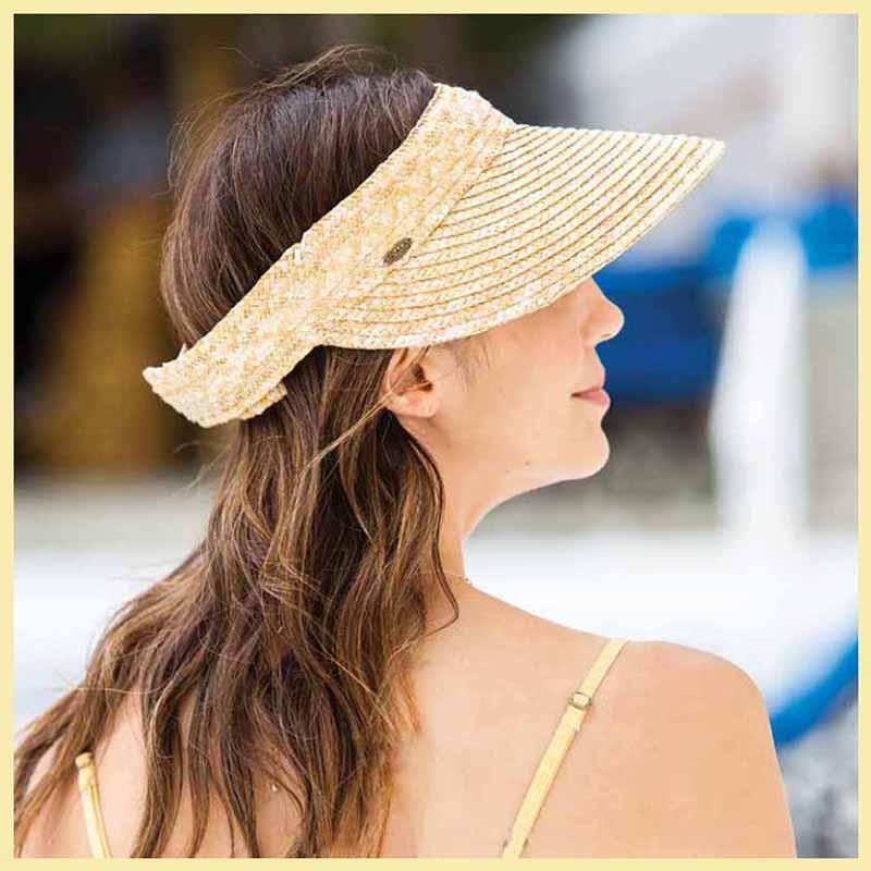 Traditional straw sun visors, clip-on style straw sun visors and wrap-around straw sun visor hats. All day comfort and sun protection. Colorful sun visor styles.
