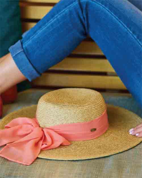 2024 women's hat styles. Stunning summer hats with chiffon scarf and bow. UV blocking sun hats and visor hats. Petite and large size hats for ladies.