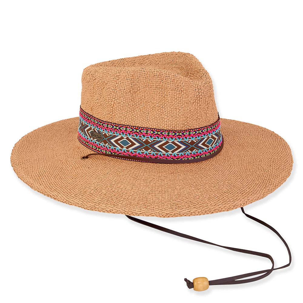 Adeline Bangkok Toyo Straw Safari with Tribal Band - Sun 'N' Sand Hats Safari Hat Sun N Sand Hats HH3107B Tan OS (57 cm) 