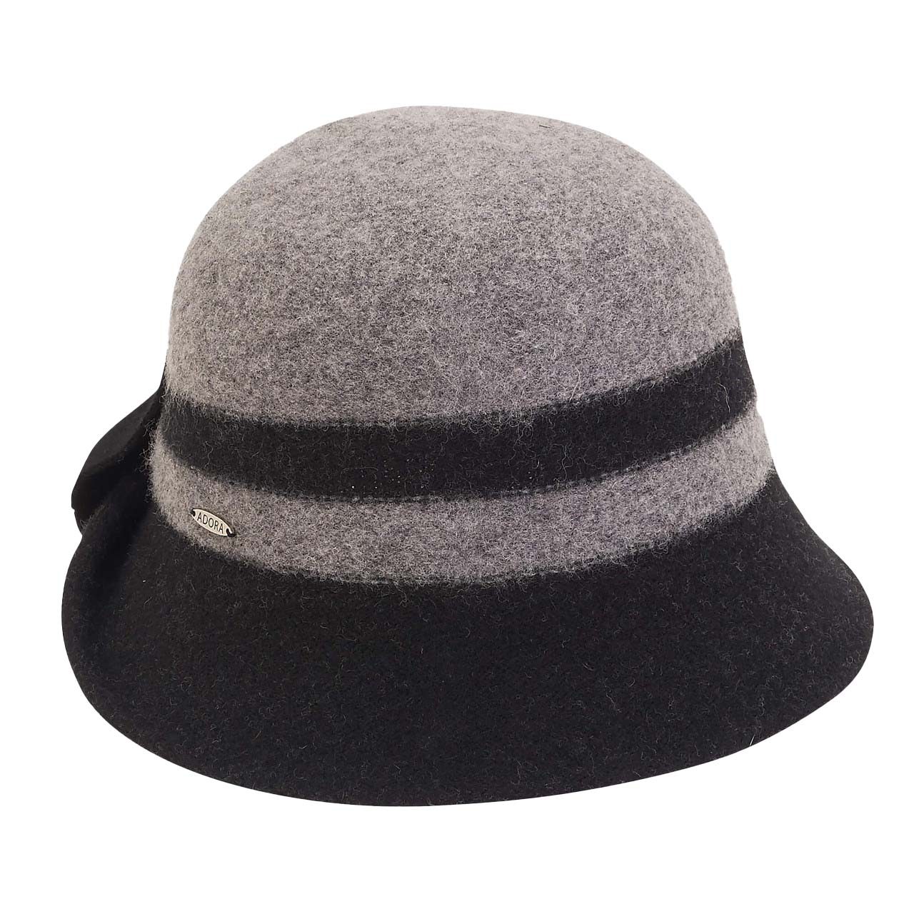 Adora® Wool Hat - Two Tone Soft Wool Cloche with Bow Cloche Adora Hats AD1327A Grey Medium (57 cm) 